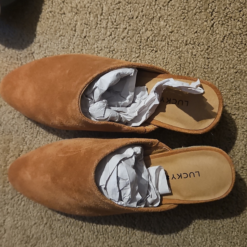 Lucky Brand Brown Suede Mules Just Tried On.  Too Big
